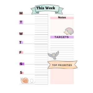 Woodland animal Weekly Planner Desktop Pad A4